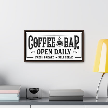 Coffee Bar Sign | Vintage Coffee Sign | Personalized Horizontal Gallery Wrapped Canvas | Wall Art with Walnut & Black Frame Options