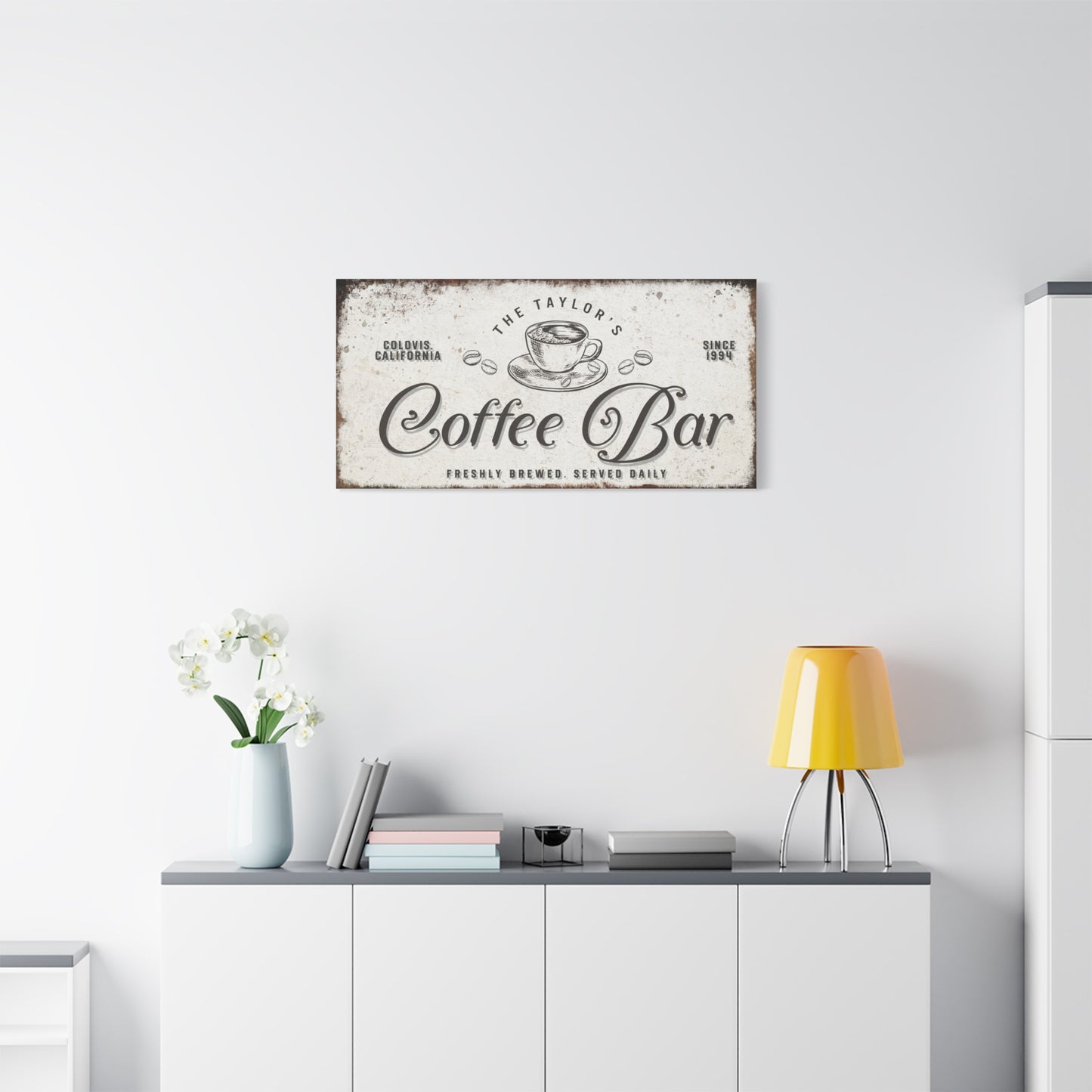 Personalized Coffee Bar Sign | Custom Coffee Bar Canvas | Rustic Kitchen Wall Art | Coffee Bar Wall Decor | Coffee Signs for Home and Kitchen | Customizable Coffee Bar Ideas