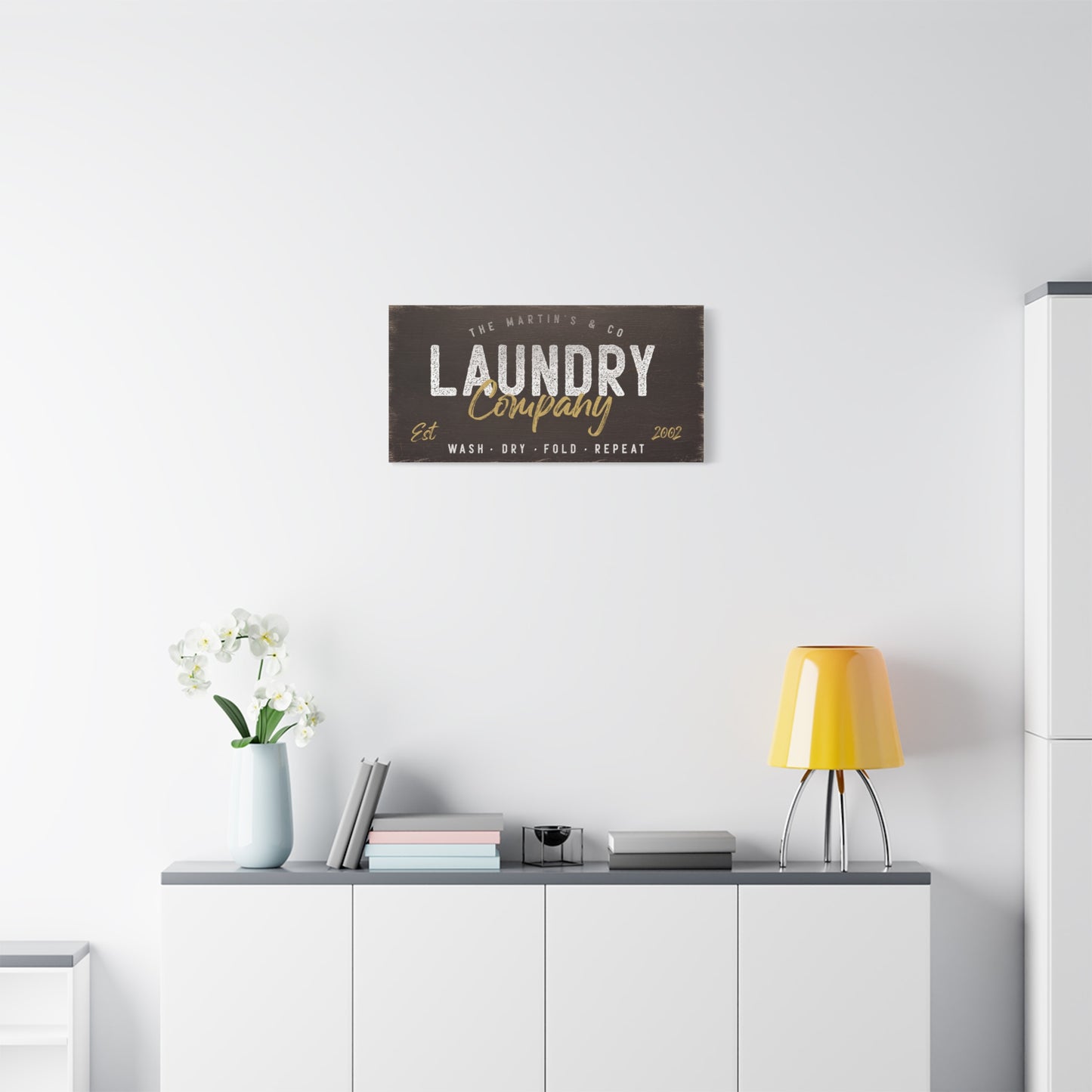 Customizable Laundry Room Sign - Personalized Unique Laundry Decor, Service Signs, Farmhouse Style Wall Art, Personalized Gift for Moms, Housewarming, and Home Decor, Wash, Dry, Fold, Repeat