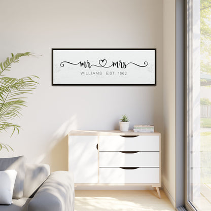 Personalized Master Bedroom Signs - Mr & Mrs Last Name - Custom His and Hers Canvas Wall Art - Newlywed Marriage Gift, Wedding Anniversary Decor, Above Bed Couple Name Sign