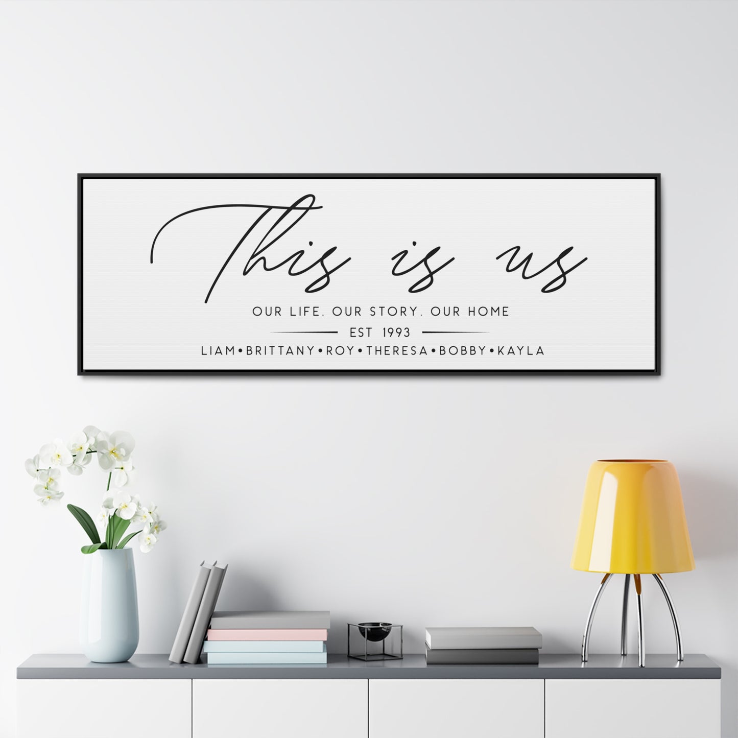 Family Name Sign – This Is Us Sign, Our Life Our Story Our Home Last Name Sign, Family Wall Art Above Couch Decor, Farmhouse Style Living Room Wall Decor