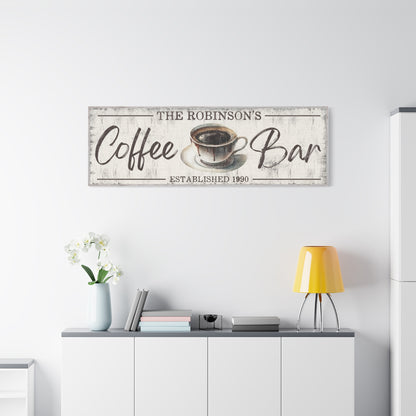 Personalized Coffee Bar Sign - Custom Family Name Coffee Co Sign, Farmhouse Kitchen Canvas Wall Art, Vintage Coffee Shop Decor, Custom Bar Sign, Coffee Lover Gift, Rustic Kitchen Coffee Decor, Coffee Bar Decor for Home