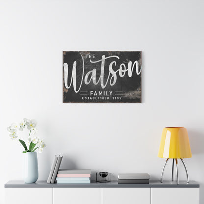 Dark Family Name Sign – Rustic Large Personalized Wall Art, Canvas Family Name Decor in Horizontal, Vertical, or Square Options