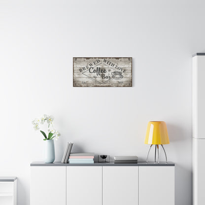 Personalized Vintage Coffee Bar Sign - Rustic Canvas Wall Art with Custom Text for Home Kitchen, Café, or Coffee Station - Farmhouse-Inspired Decor with Brewed Daily Charm