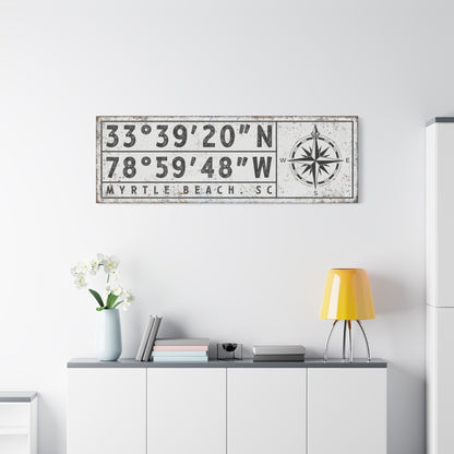 Personalized Large Canvas Coordinates Sign - Custom Latitude & Longitude Gps Location Compass Rose Wall Art - Distressed Farmhouse Decor  - Unique Longitude Print Gift