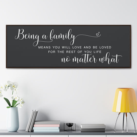 Being a Family Means Sign – Framed Canvas Family Quote Wall Decor, Black Background Living Room Sign, Family Canvas Sign for Home