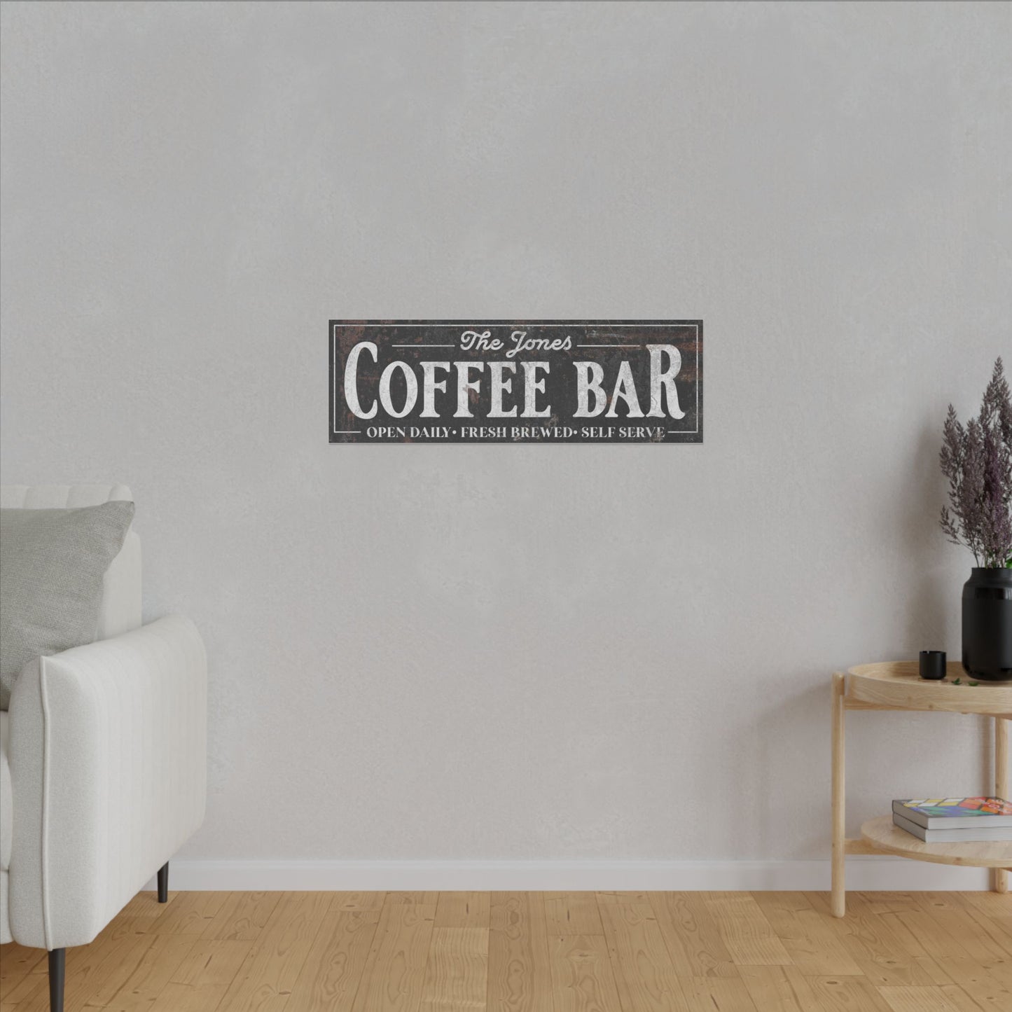 Personalized Rustic Coffee Bar Sign, Custom Eco-Friendly Canvas Wall Art, Durable Matte Canvas with Renewable Pine Frame, Modern Farmhouse Décor, Multiple Sizes Available