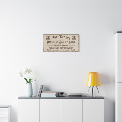 Personalized Basement Bar Sign, Custom Wood Bar and Lounge Decor, Canvas Bar Frame, Vintage Lower Level Pub Sign, Basement Bar Wall Art, Man Cave Decor, Unique Gift for Home Bar, Pub, Game Room, Media Theater Room