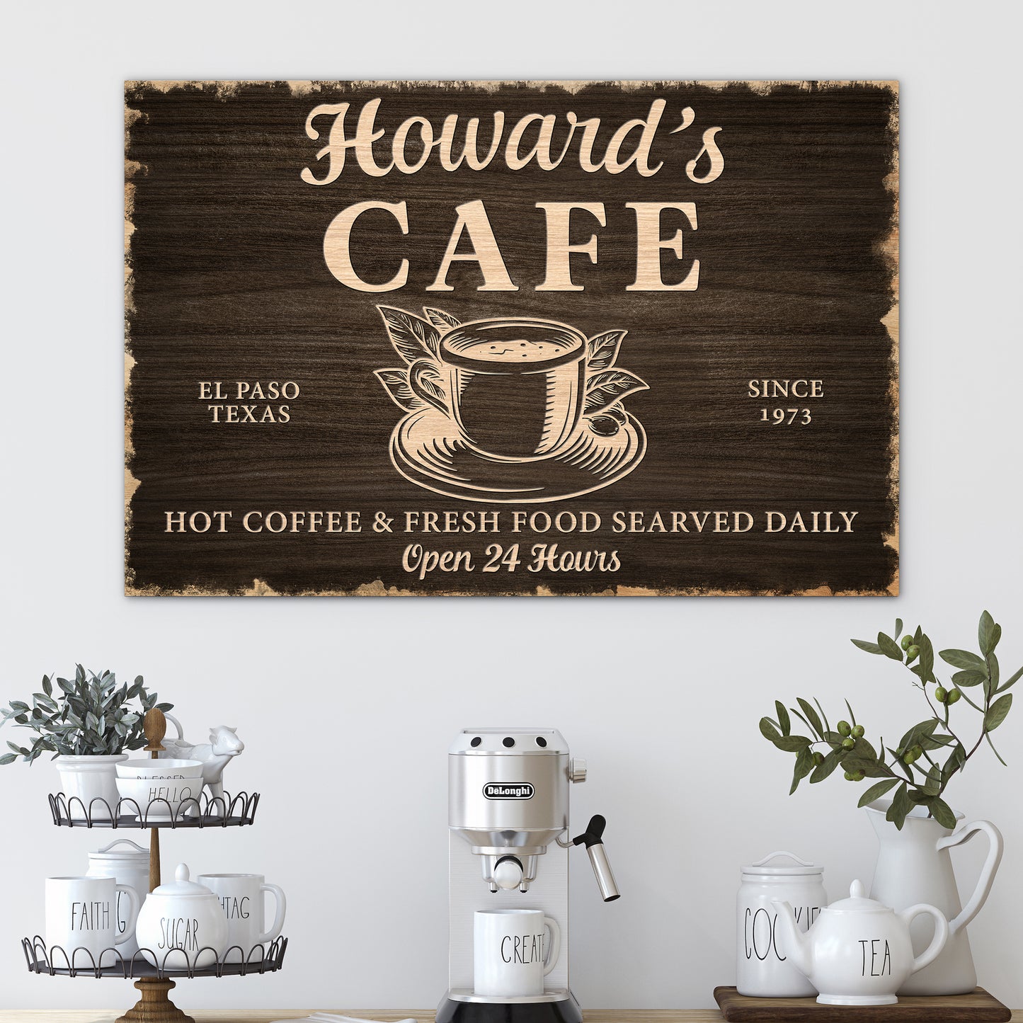 Custom Coffee Bar Sign | Personalized Vintage Kitchen Wall Décor for Coffee Station, Man Cave, or Patio | Rustic Farmhouse Coffee Bar Sign