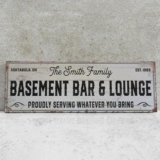 Custom Basement Bar and Lounge Sign - Personalized Bar Sign, Home Bar Decor, Man Cave Cocktail Sign, Rustic Wooden Bar Sign, Pub Shed Decor, Beer and Whiskey Bar Wall Art, Gifts for Him, Father's Day Gift