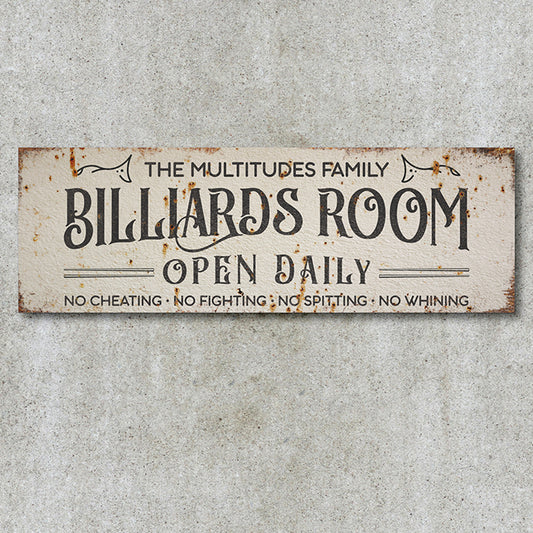 Custom Billiard Sign | Family Game Room Sign | Personalized Billiard Room & Man Cave Decor | Pool Room, Arcade, Poker, Darts, Bar & Gaming Wall Art | Father's Day & Holiday Gift