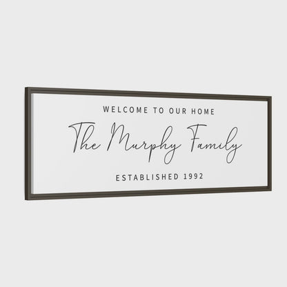 Welcome to Our Home Sign – Personalized Family Name Canvas Decor, Custom Last Name and Established Date Sign, Wedding Establish Name Sign